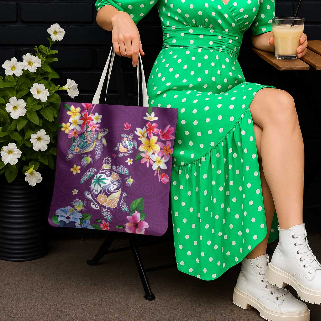 Hawaiian Turtles and Tropical Plants Tote Bag Purple Watercolor LT03 - Polynesian Pride