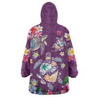Hawaiian Turtles and Tropical Plants Wearable Blanket Hoodie Purple Watercolor