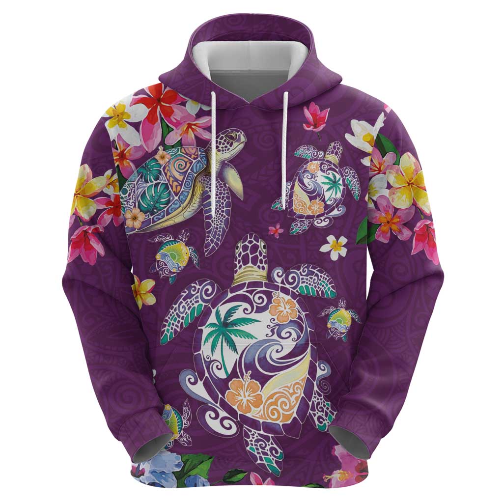 Hawaiian Turtles and Tropical Plants Zip Hoodie Purple Watercolor