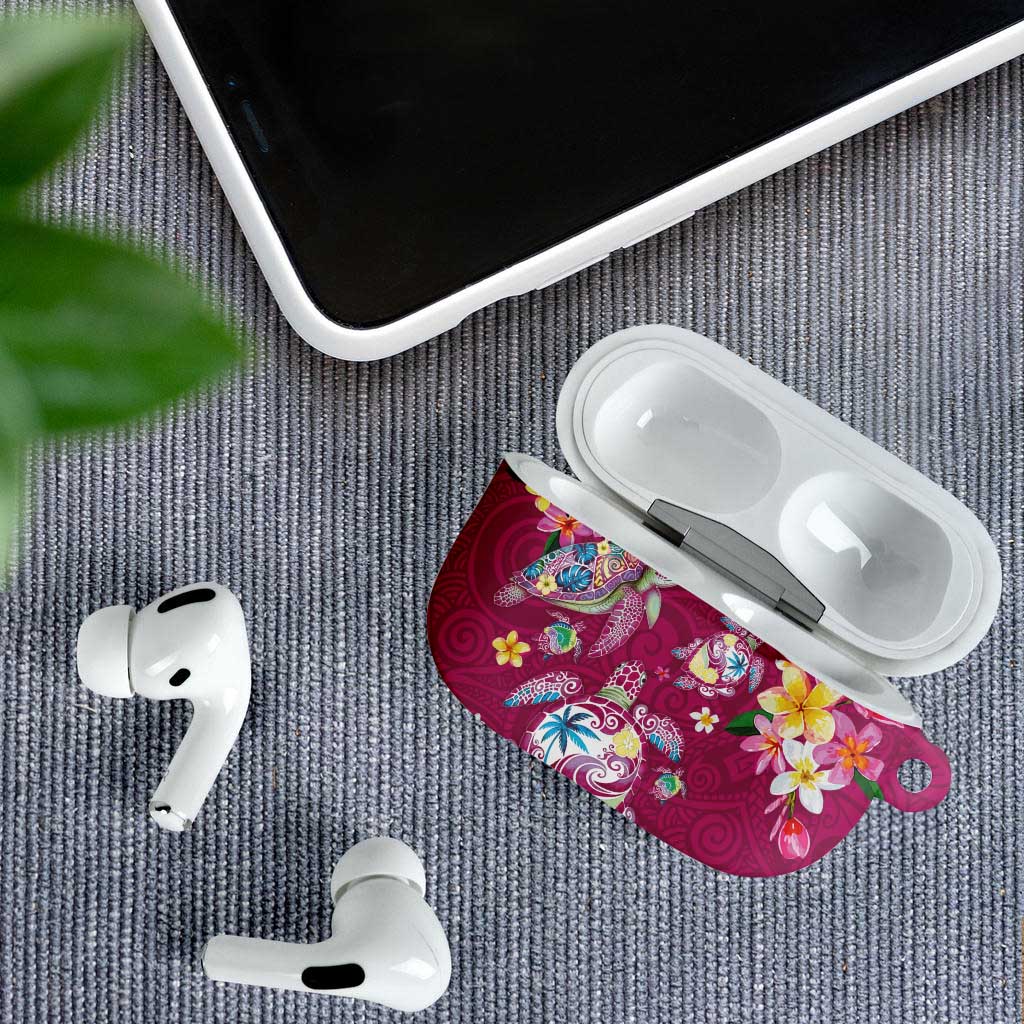 Hawaiian Turtles and Tropical Plants AirPods Case Pink Watercolor LT03 - Polynesian Pride