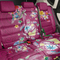 Hawaiian Turtles and Tropical Plants Back Car Seat Cover Pink Watercolor