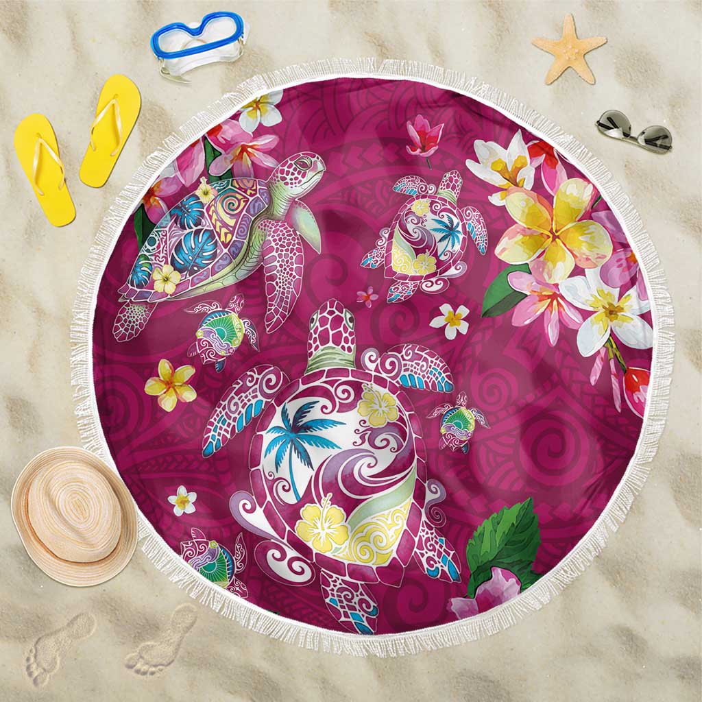 Hawaiian Turtles and Tropical Plants Beach Blanket Pink Watercolor