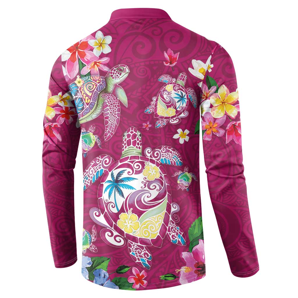 Hawaiian Turtles and Tropical Plants Button Sweatshirt Pink Watercolor