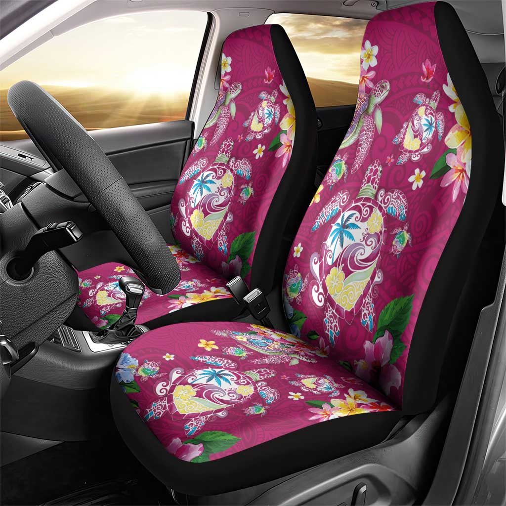 Hawaiian Turtles and Tropical Plants Car Seat Cover Pink Watercolor