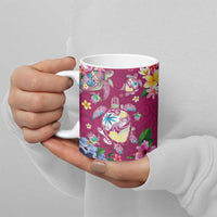 Hawaiian Turtles and Tropical Plants Ceramic Mug Pink Watercolor