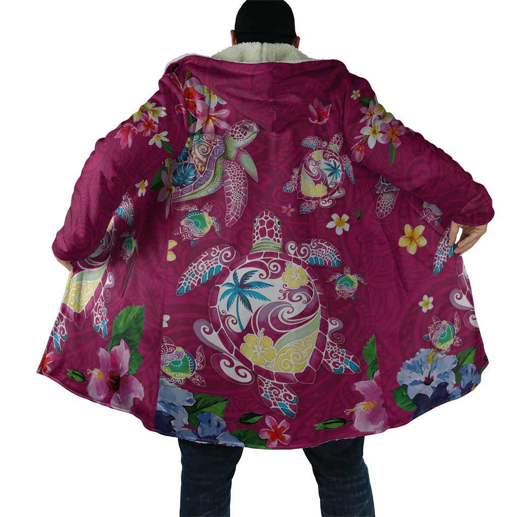Hawaiian Turtles and Tropical Plants Cloak Pink Watercolor