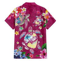 Hawaiian Turtles and Tropical Plants Family Matching Mermaid Dress and Hawaiian Shirt Pink Watercolor