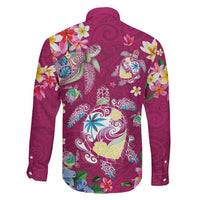 Hawaiian Turtles and Tropical Plants Family Matching Puletasi and Hawaiian Shirt Pink Watercolor