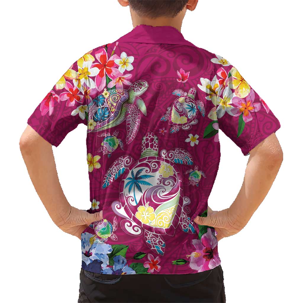 Hawaiian Turtles and Tropical Plants Family Matching Short Sleeve Bodycon Dress and Hawaiian Shirt Pink Watercolor