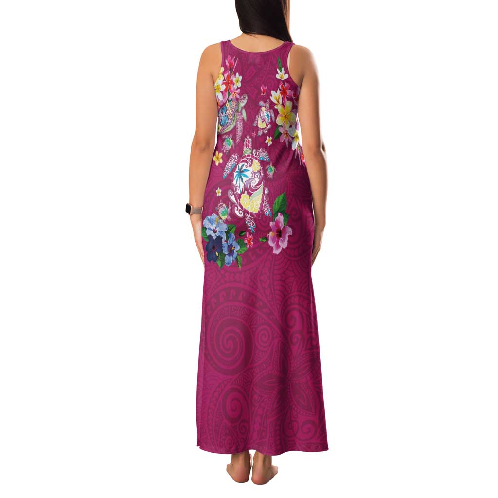 Hawaiian Turtles and Tropical Plants Family Matching Tank Maxi Dress and Hawaiian Shirt Pink Watercolor
