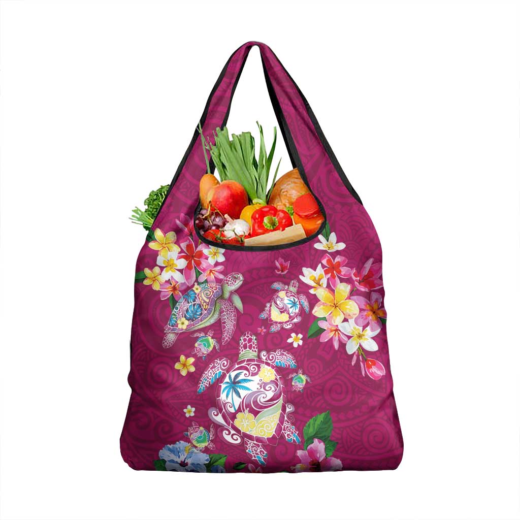 Hawaiian Turtles and Tropical Plants Grocery Bag Pink Watercolor LT03 1-pack One Size Pink - Polynesian Pride