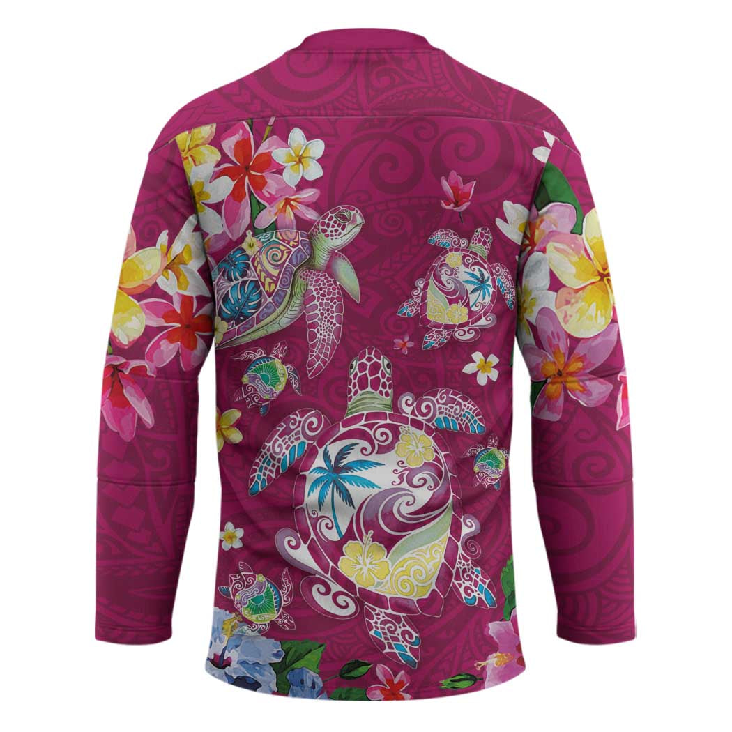 Hawaiian Turtles and Tropical Plants Hockey Jersey Pink Watercolor