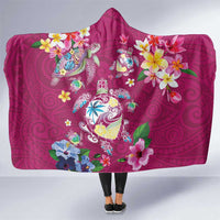 Hawaiian Turtles and Tropical Plants Hooded Blanket Pink Watercolor LT03 One Size Pink - Polynesian Pride