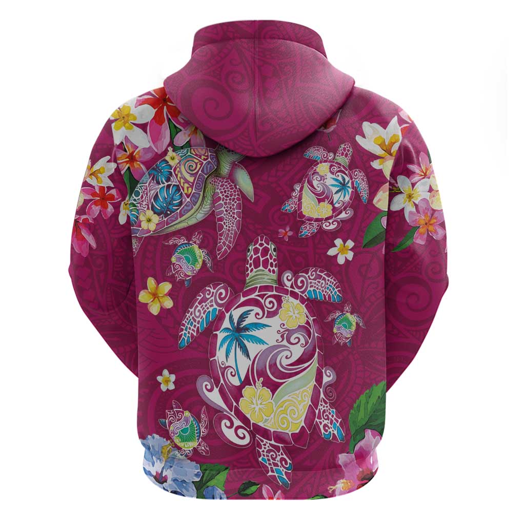 Hawaiian Turtles and Tropical Plants Hoodie Pink Watercolor