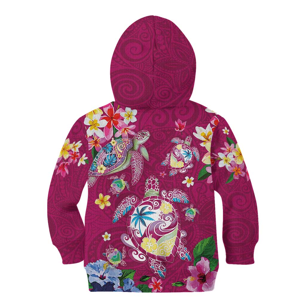 Hawaiian Turtles and Tropical Plants Kid Hoodie Pink Watercolor