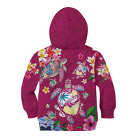 Hawaiian Turtles and Tropical Plants Kid Hoodie Pink Watercolor