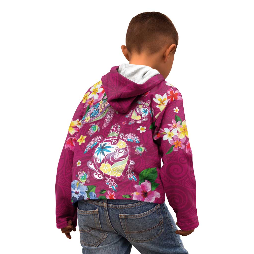 Hawaiian Turtles and Tropical Plants Kid Hoodie Pink Watercolor