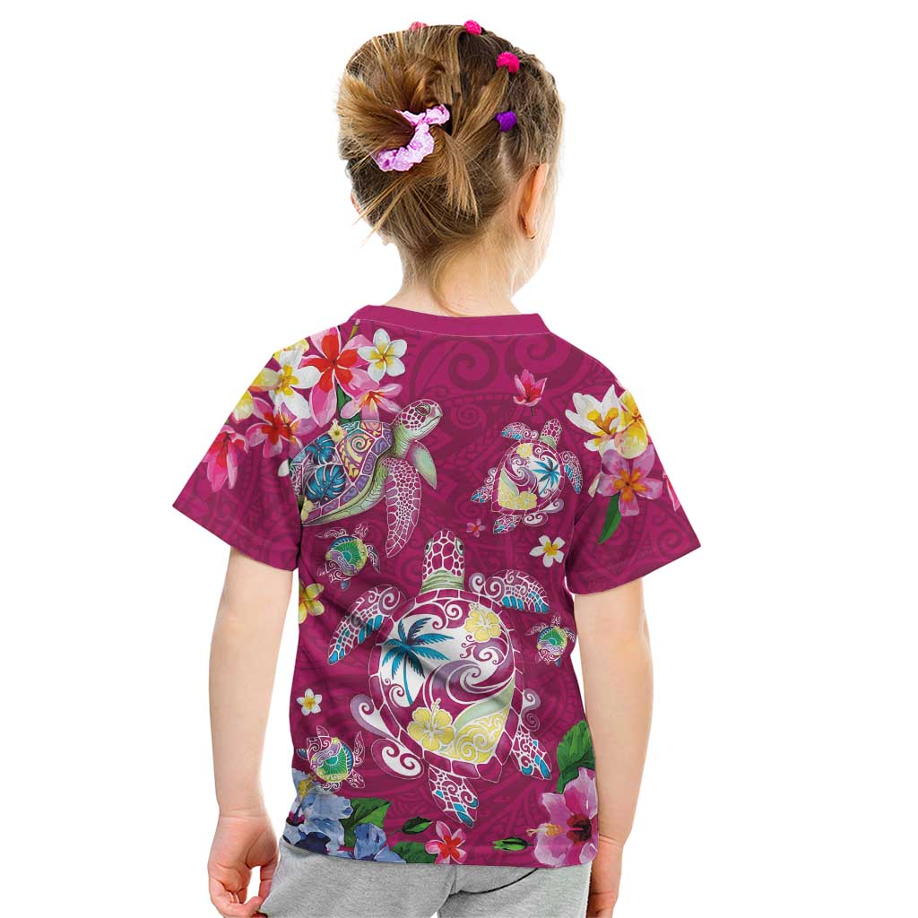Hawaiian Turtles and Tropical Plants Kid T Shirt Pink Watercolor