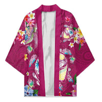 Hawaiian Turtles and Tropical Plants Kimono Pink Watercolor