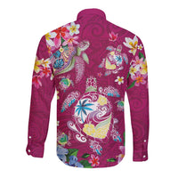Hawaiian Turtles and Tropical Plants Long Sleeve Button Shirt Pink Watercolor LT03 - Polynesian Pride