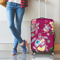 Hawaiian Turtles and Tropical Plants Luggage Cover Pink Watercolor