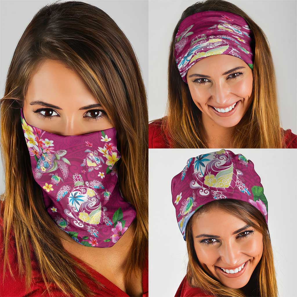Hawaiian Turtles and Tropical Plants Neck Gaiter Pink Watercolor