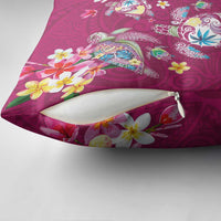 Hawaiian Turtles and Tropical Plants Pillow Cover Pink Watercolor