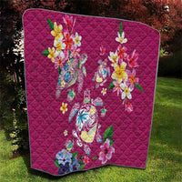 Hawaiian Turtles and Tropical Plants Quilt Pink Watercolor