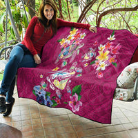 Hawaiian Turtles and Tropical Plants Quilt Pink Watercolor