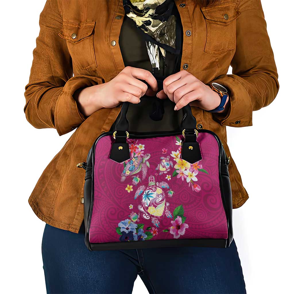 Hawaiian Turtles and Tropical Plants Shoulder Handbag Pink Watercolor