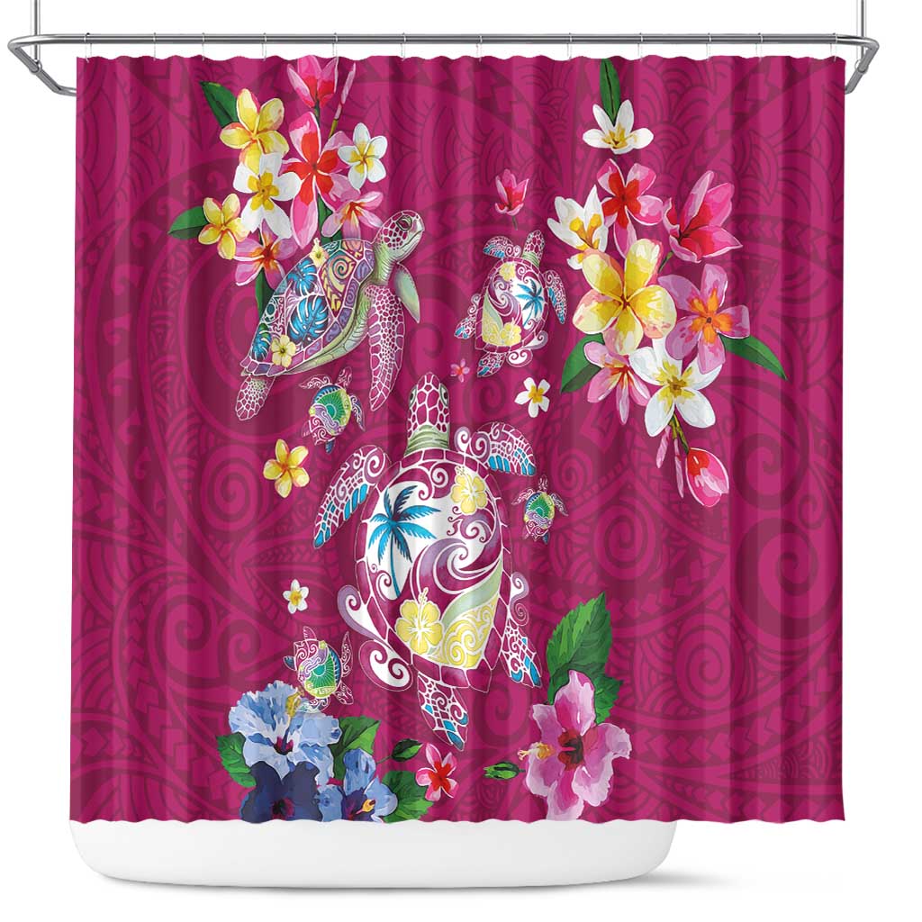 Hawaiian Turtles and Tropical Plants Shower Curtain Pink Watercolor LT03 Pink - Polynesian Pride