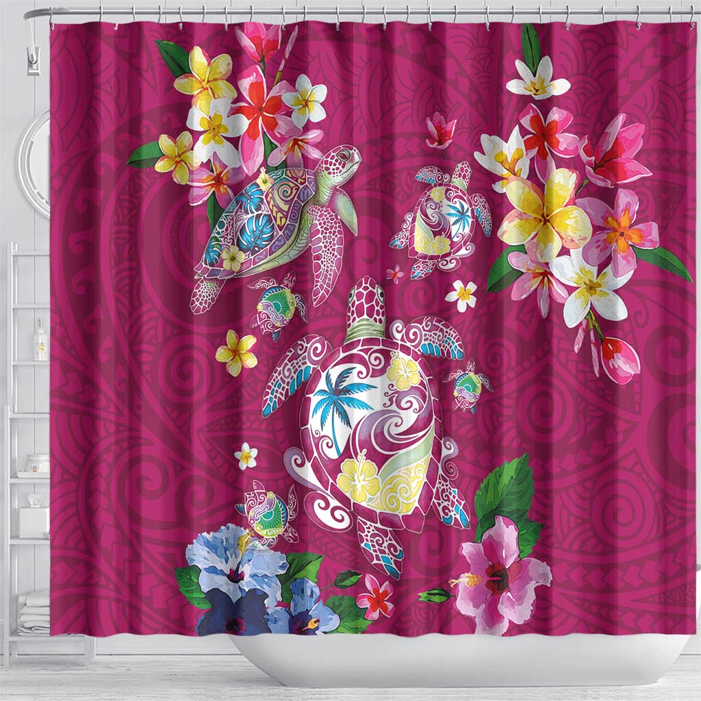 Hawaiian Turtles and Tropical Plants Shower Curtain Pink Watercolor LT03 - Polynesian Pride
