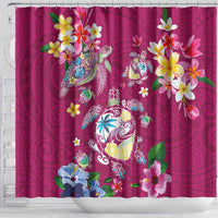 Hawaiian Turtles and Tropical Plants Shower Curtain Pink Watercolor LT03 - Polynesian Pride