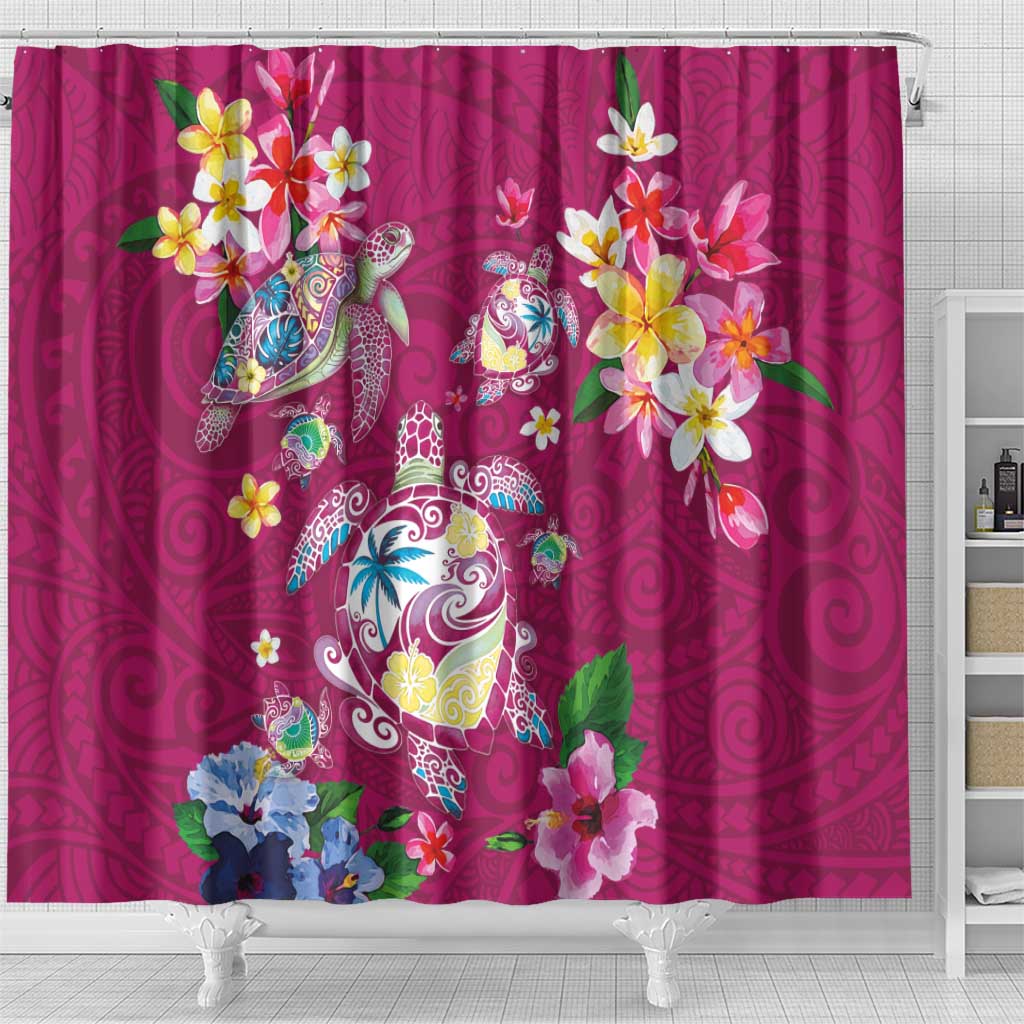 Hawaiian Turtles and Tropical Plants Shower Curtain Pink Watercolor LT03 - Polynesian Pride
