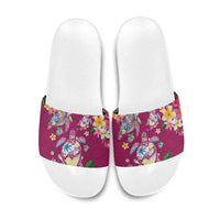 Hawaiian Turtles and Tropical Plants Slide Sandals Pink Watercolor