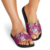 Hawaiian Turtles and Tropical Plants Slide Sandals Pink Watercolor