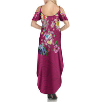Hawaiian Turtles and Tropical Plants Summer Maxi Dress Pink Watercolor