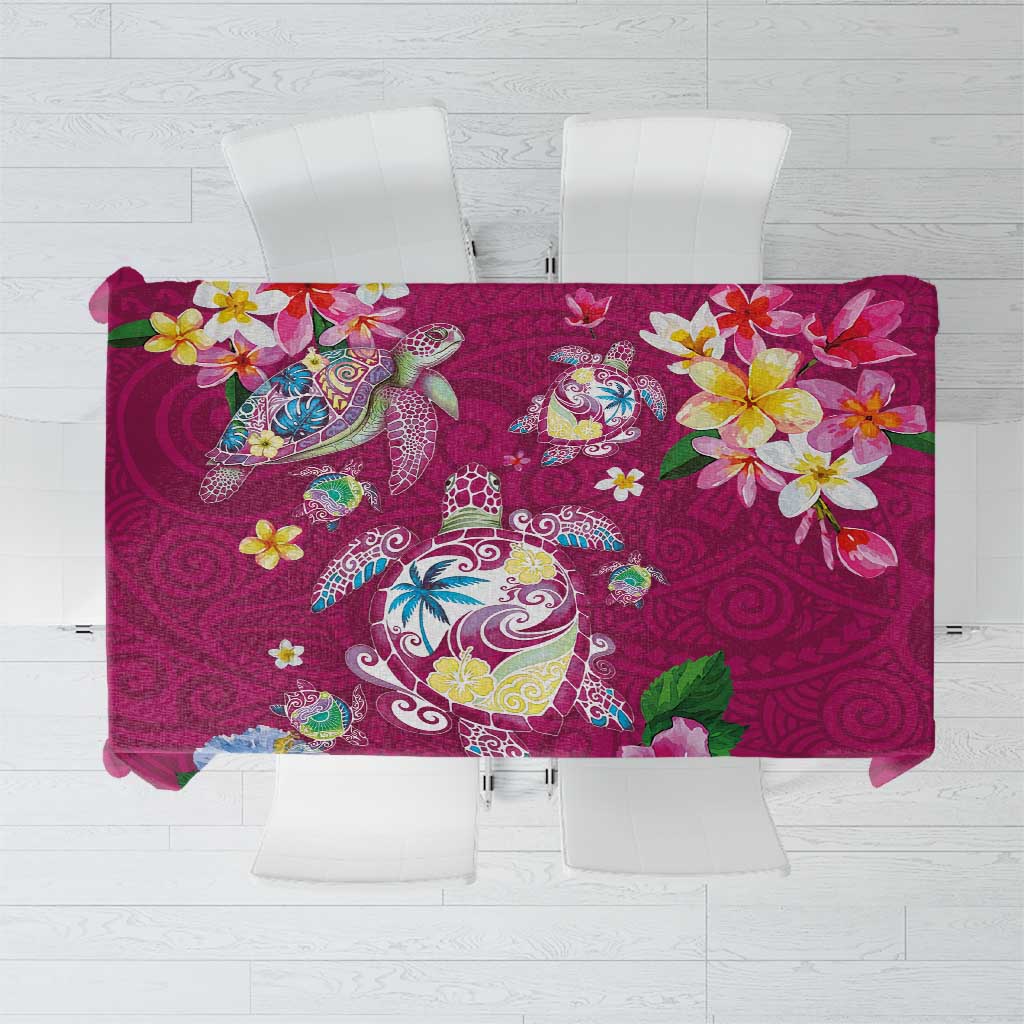 Hawaiian Turtles and Tropical Plants Tablecloth Pink Watercolor