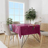 Hawaiian Turtles and Tropical Plants Tablecloth Pink Watercolor
