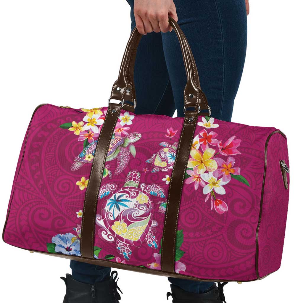 Hawaiian Turtles and Tropical Plants Travel Bag Pink Watercolor LT03 - Polynesian Pride