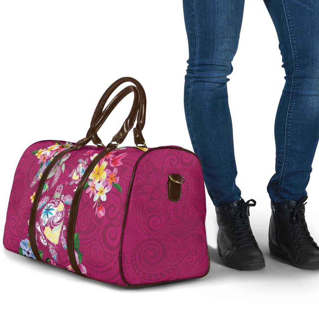 Hawaiian Turtles and Tropical Plants Travel Bag Pink Watercolor LT03 - Polynesian Pride