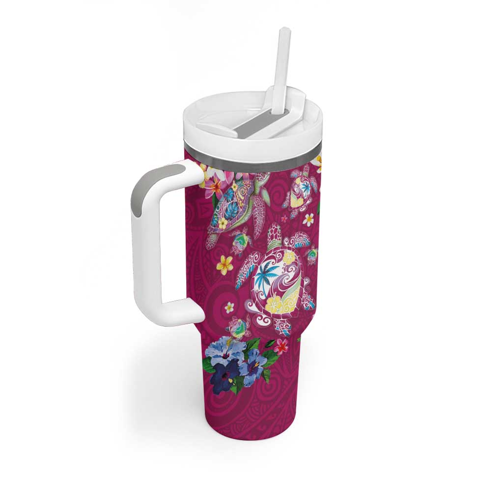 Hawaiian Turtles and Tropical Plants Tumbler With Handle Pink Watercolor LT03 - Polynesian Pride