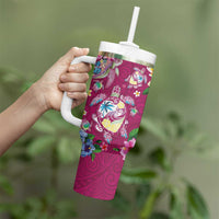 Hawaiian Turtles and Tropical Plants Tumbler With Handle Pink Watercolor LT03 - Polynesian Pride