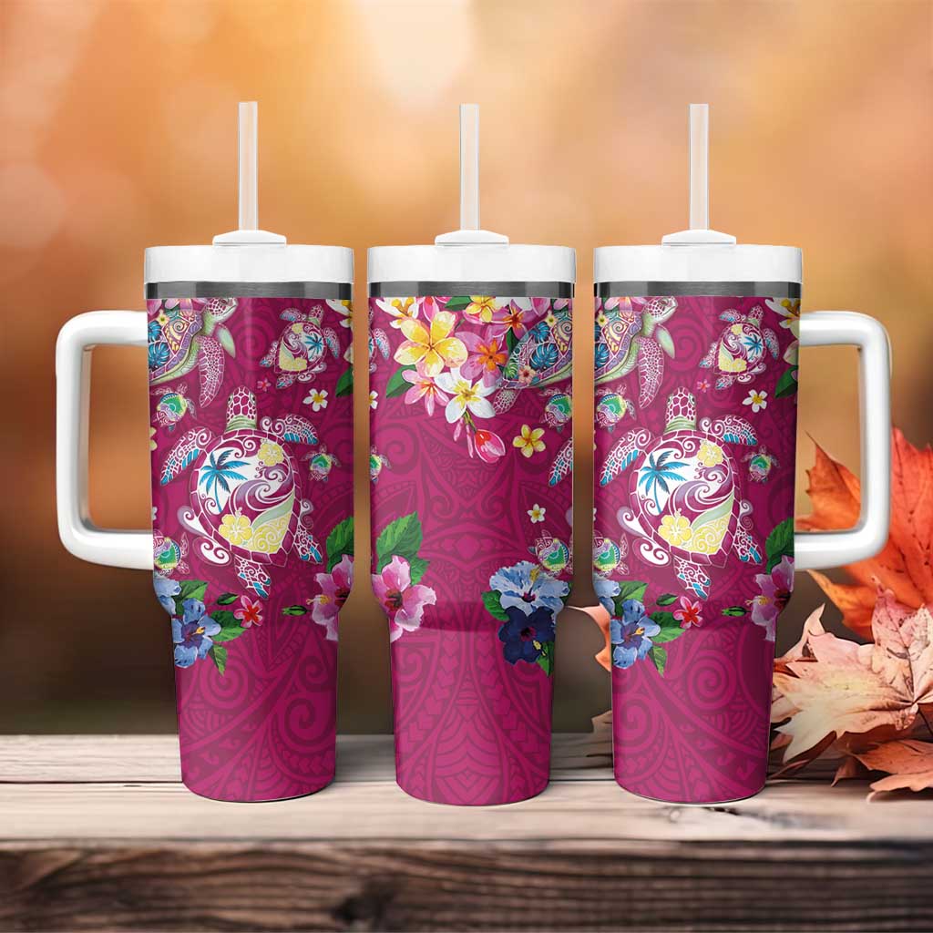 Hawaiian Turtles and Tropical Plants Tumbler With Handle Pink Watercolor LT03 - Polynesian Pride