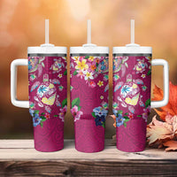 Hawaiian Turtles and Tropical Plants Tumbler With Handle Pink Watercolor LT03 - Polynesian Pride