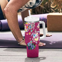 Hawaiian Turtles and Tropical Plants Tumbler With Handle Pink Watercolor LT03 - Polynesian Pride