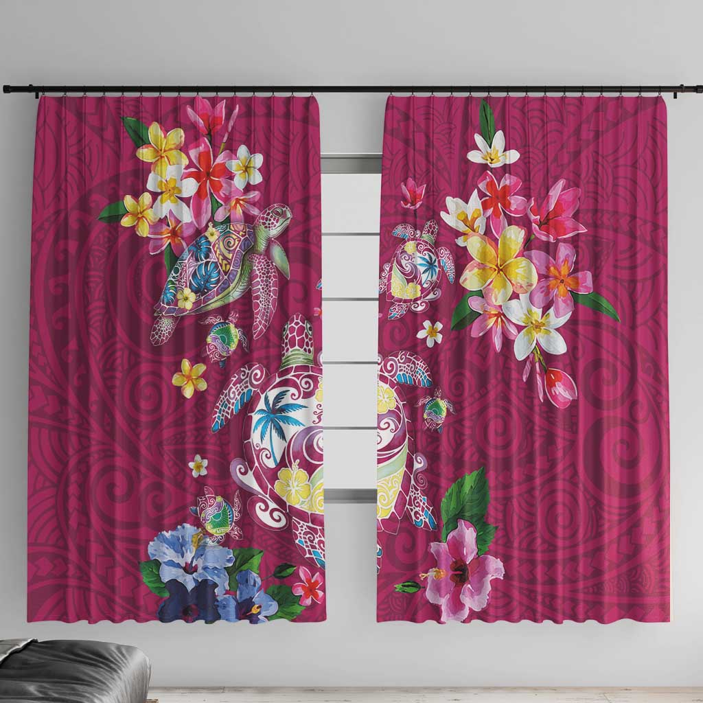 Hawaiian Turtles and Tropical Plants Window Curtain Pink Watercolor