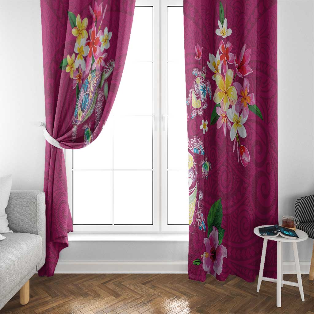 Hawaiian Turtles and Tropical Plants Window Curtain Pink Watercolor
