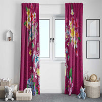 Hawaiian Turtles and Tropical Plants Window Curtain Pink Watercolor