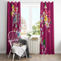 Hawaiian Turtles and Tropical Plants Window Curtain Pink Watercolor
